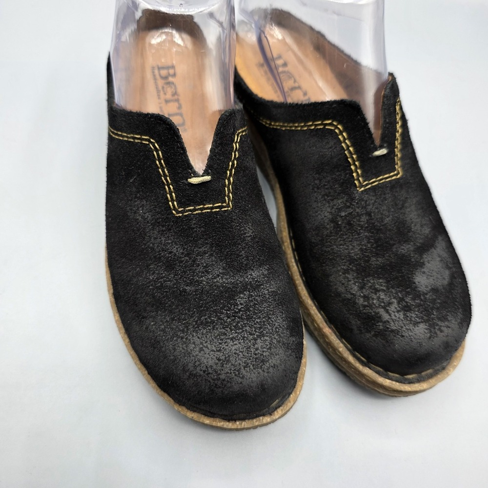 Born Mules Womens 6 Black Suede Rough Distressed Comfort Clogs Slip On‎ Shoes - Picture 2 of 14